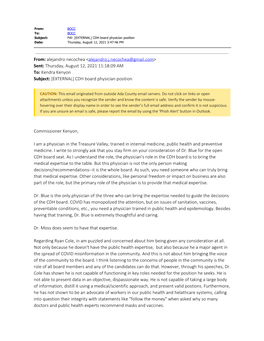 Sent: Thursday, August 12, 2021 11:18:09 AM To: Kendra Kenyon Subject: [EXTERNAL] CDH Board Physician Position