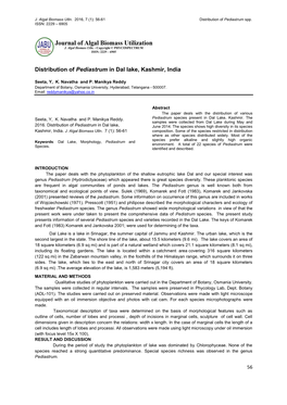 Distribution of Pediastrum in Dal Lake, Kashmir, India