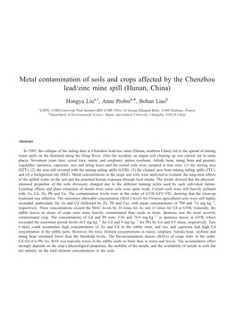 Metal Contamination of Soils and Crops Affected by the Chenzhou Lead/Zinc Mine Spill (Hunan, China)