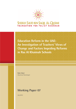Education Reform in the UAE: an Investigation of Teachers' Views of Change and Factors Impeding Reforms in Ras Al Khaimah Sc
