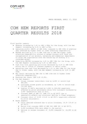 Com Hem Reports First Quarter Results 2018