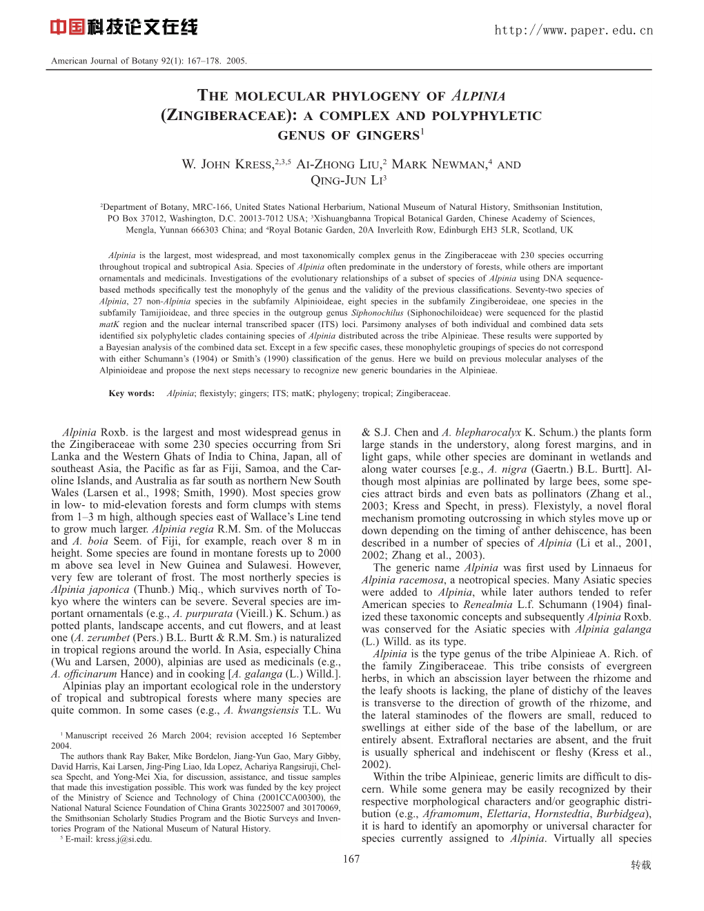 The Molecular Phylogeny of Alpinia (Zingiberaceae): a Complex and Polyphyletic Genus of Gingers1