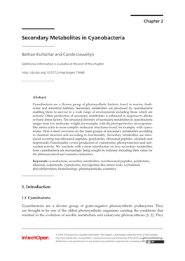 Secondary Metabolites in Cyanobacteria