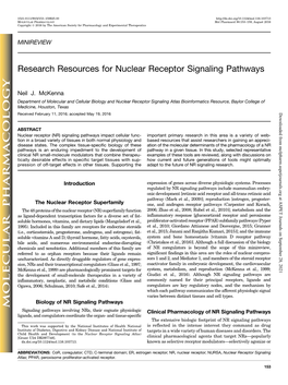 Research Resources for Nuclear Receptor Signaling Pathways