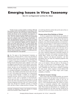 Emerging Issues in Virus Taxonomy Marc H.V