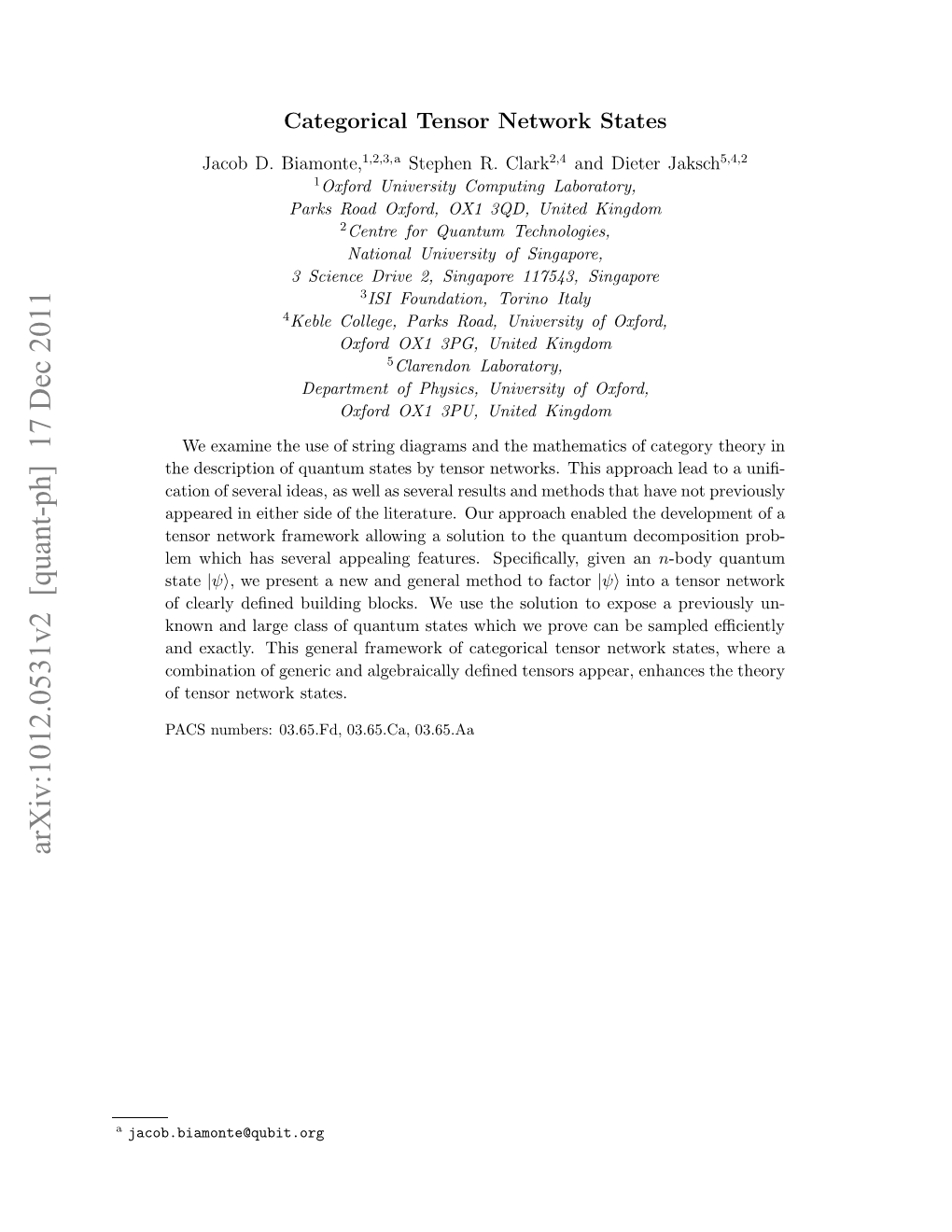 Categorical Tensor Network States