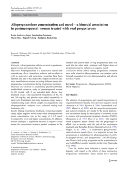 Allopregnanolone Concentration and Mood—A Bimodal Association in Postmenopausal Women Treated with Oral Progesterone