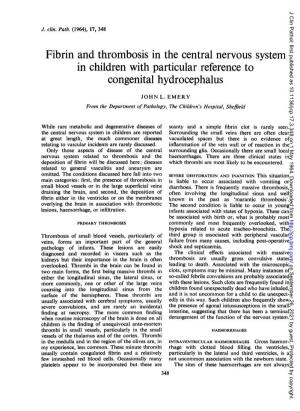 Fibrin and Thrombosis in the Central Nervous System in Children with Particular Reference to Congenital Hydrocephalus
