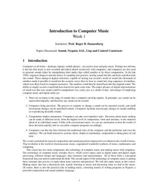 Introduction to Computer Music Week 1