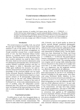 CRYSTAL STRUCTURE REFINEMENT of COVELLITE Rature Method Basedon 32 Samplingpoints Within (2) Least-Squaresrefinement in P6g/Mnc of Aniso- the Crystal