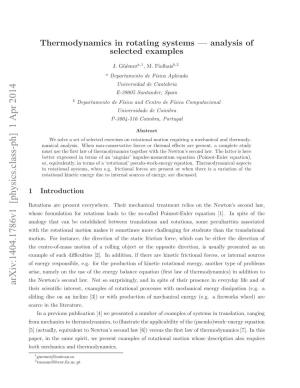 Thermodynamics in Rotating Systems — Analysis of Selected Examples