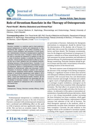 Role of Strontium Ranelate in the Therapy of Osteoporosis