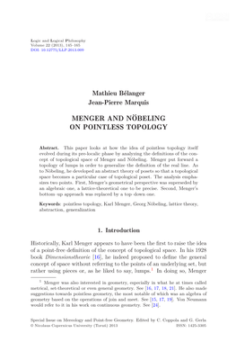 Menger and Nöbeling on Pointless Topology
