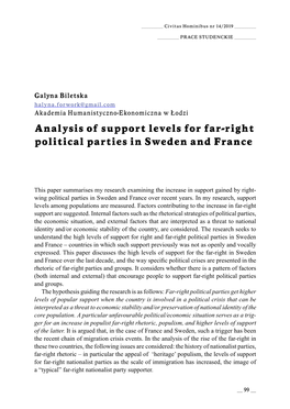Analysis of Support Levels for Far-Right Political Parties in Sweden and France