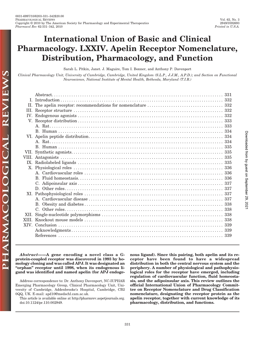 International Union of Basic and Clinical Pharmacology. LXXIV