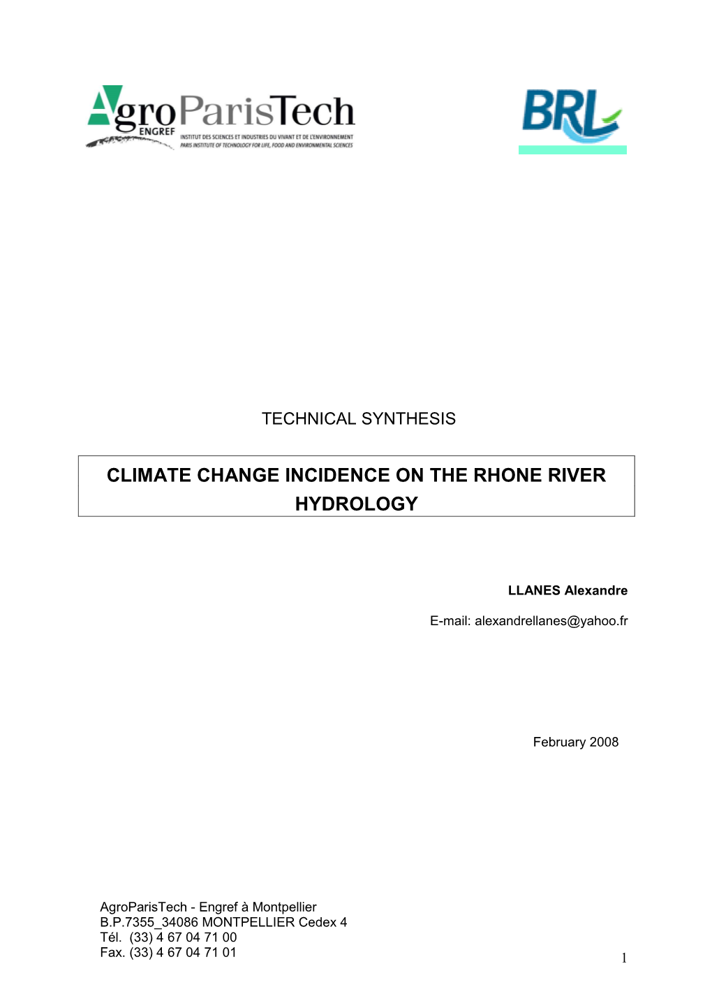 Climate Change Incidence on the Rhone River Hydrology