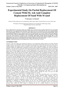 Experimental Study on Partial Replacement of Cement with Fly Ash and Complete Replacement of Sand with M Sand