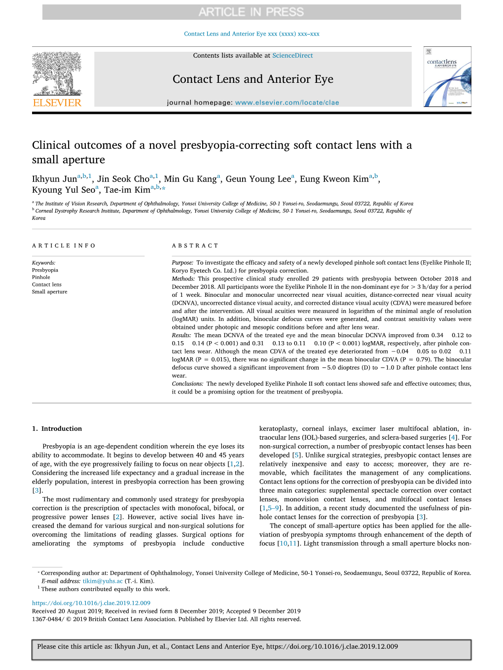 Clinical Outcomes of a Novel Presbyopia-Correcting Soft Contact