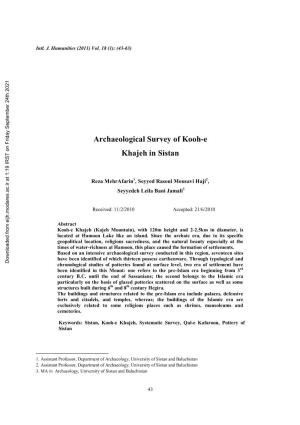 Archaeological Survey of Kooh-E Khajeh in Sistan