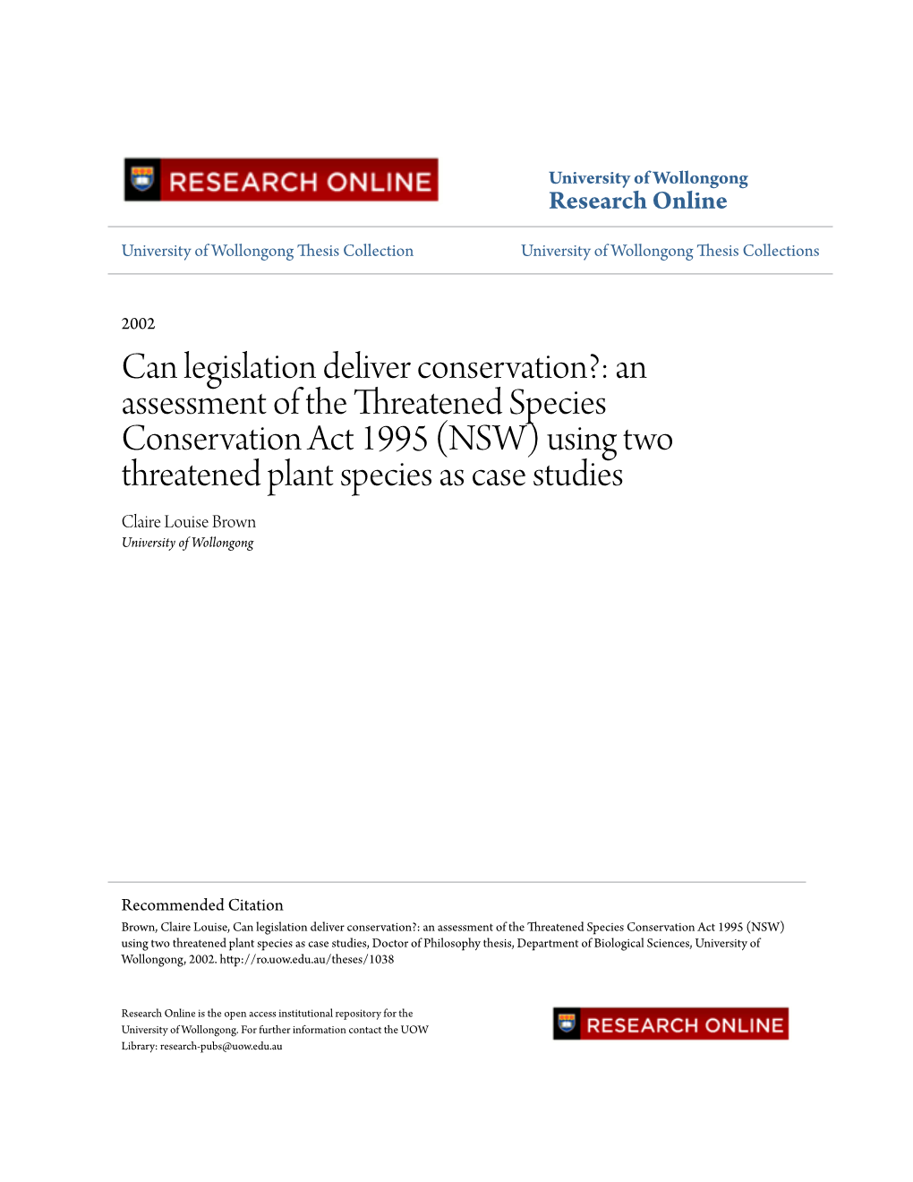 Can Legislation Deliver Conservation?: an Assessment of The