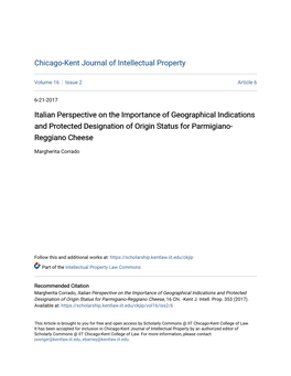 Italian Perspective on the Importance of Geographical Indications and Protected Designation of Origin Status for Parmigiano-Reggiano Cheese, 16 Chi