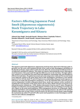 Hypomesus Nipponensis) Stock Trajectory in Lake Kasumigaura and Kitaura