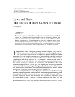 Lawn and Order: the Politics of Horti-Culture in Toronto