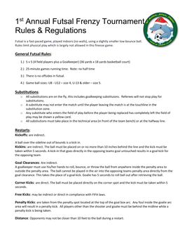 1St Annual Futsal Frenzy Tournament Rules & Regulations