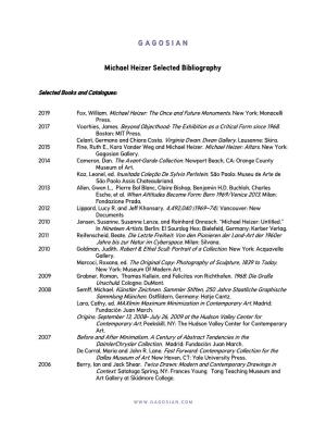 Michael Heizer Selected Bibliography