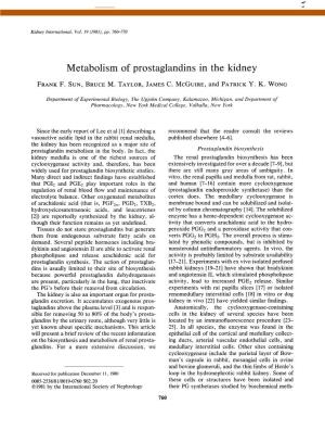 Metabolism of Prostaglandins in the Kidney