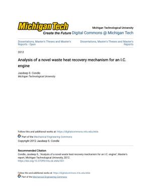 Analysis of a Novel Waste Heat Recovery Mechanism for an I.C. Engine