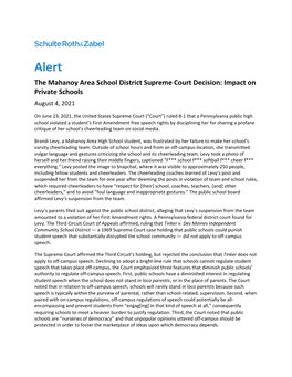 The Mahanoy Area School District Supreme Court Decision: Impact on Private Schools August 4, 2021