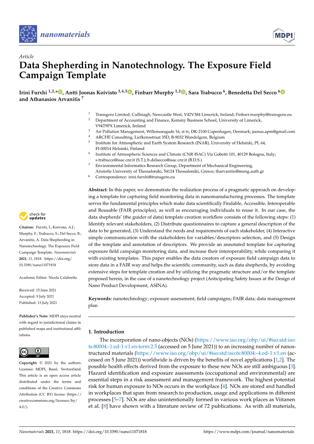 Data Shepherding in Nanotechnology. the Exposure Field Campaign Template