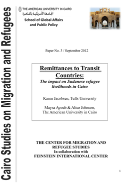 Remittances to Transit Countries: the Impact on Sudanese Refugee Livelihoods in Cairo