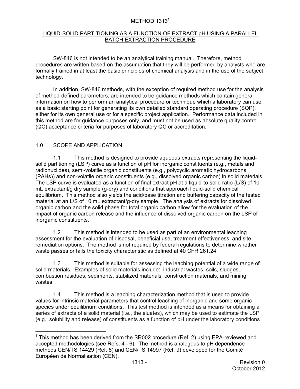 Method 1313: Liquid-Solid Partitioning As a Function of Extract Ph Using A