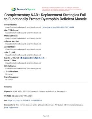 Complementary NAD+ Replacement Strategies Fail to Functionally Protect Dystrophin-Defcient Muscle