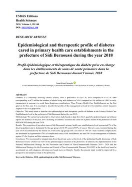 Epidemiological and Therapeutic Profile of Diabetes Cared in Primary Health Care Establishments in the Prefecture of Sidi Bernoussi During the Year 2018