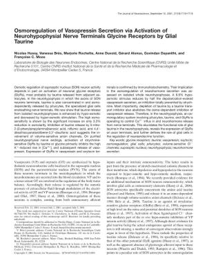Osmoregulation of Vasopressin Secretion Via Activation of Neurohypophysial Nerve Terminals Glycine Receptors by Glial Taurine