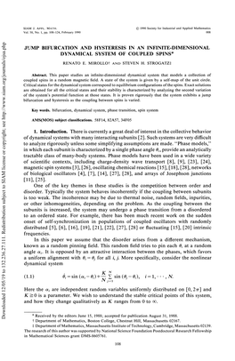 Jump Bifurcation and Hysteresis in an Infinite-Dimensional Dynamical System of Coupled Spins*