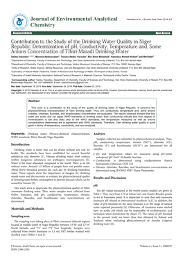 Contribution to the Study of the Drinking Water Quality in Niger