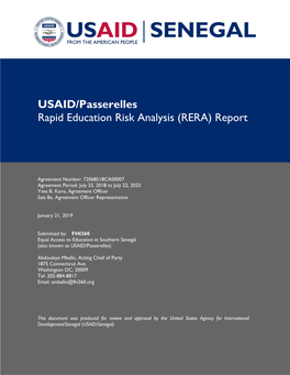 USAID/Passerelles Rapid Education Risk Analysis (RERA) Report