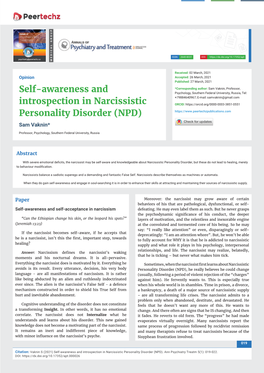 Self-Awareness and Introspection in Narcissistic Personality Disorder (NPD)
