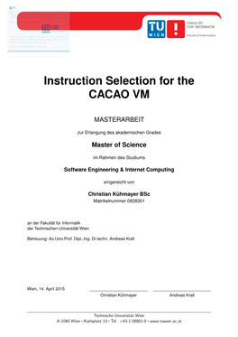 Instruction Selection for the CACAO VM