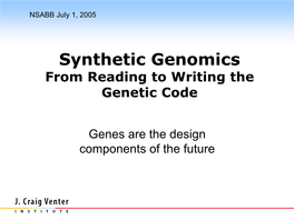 Venter – Synthetic Genomics