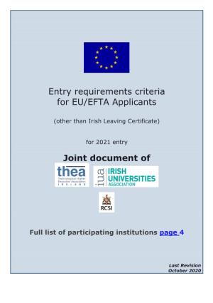 Entry Requirements Criteria for EU/EFTA Applicants