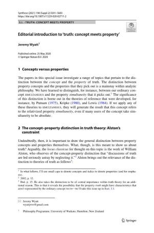 Editorial Introduction to 'Truth: Concept Meets Property'