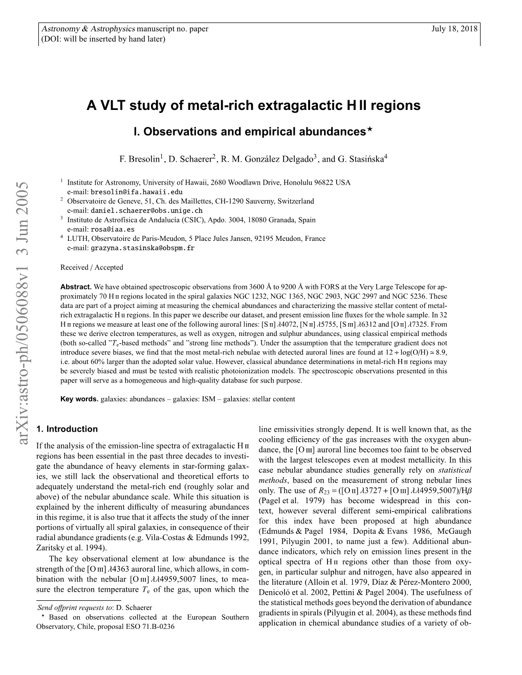 A VLT Study of Metal-Rich Extragalactic H II Regions. I. Observations And