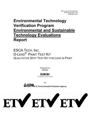 Environmental and Sustainable Technology Evaluations Report ESCA Tech, Inc. D-Lead Paint Test