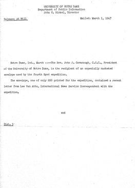 Notre Dame Press Releases, 1947/03
