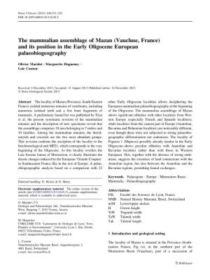 The Mammalian Assemblage of Mazan (Vaucluse, France) and Its Position in the Early Oligocene European Palaeobiogeography